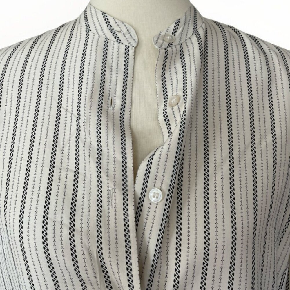 100% silk tunic button up blouse minimalist print Parisian quiet luxury chic